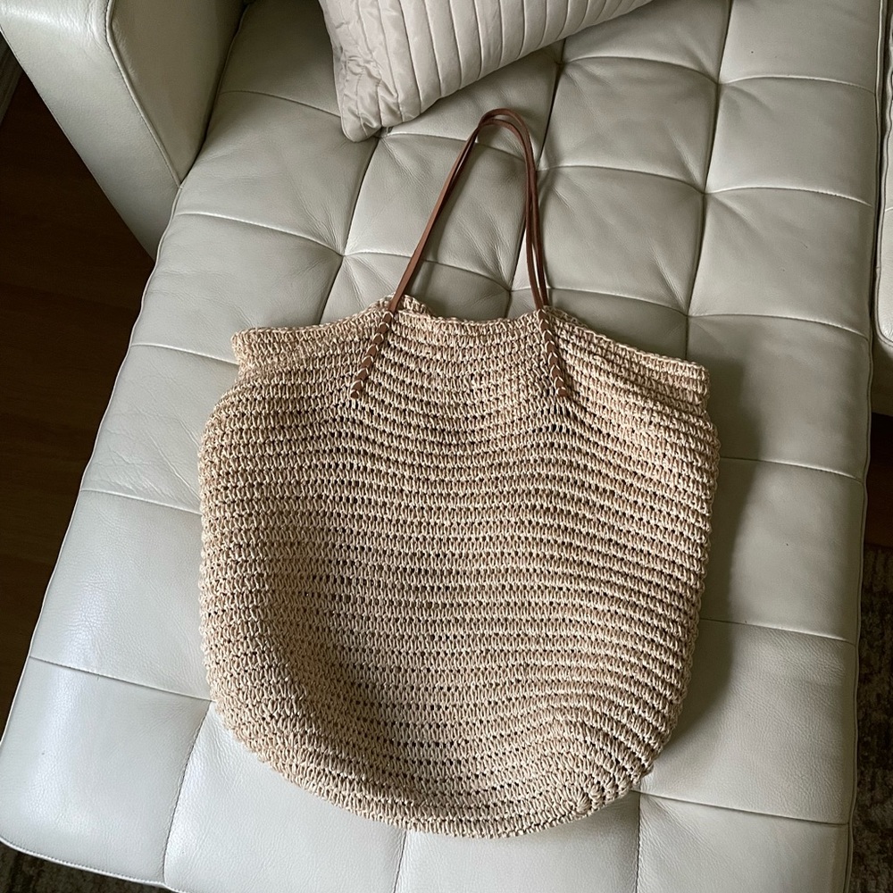 Large tote bag Beach bag travel bag tan weaved bag purse